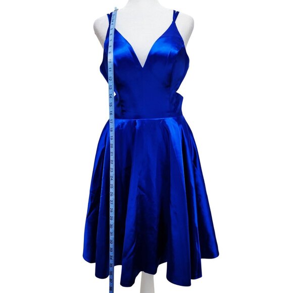 Strappy Blue Satin Fit Flare Mini Dress With Cut-Out Sides Z.Dreamer Size 6 - Picture 11 of 13